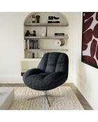 Fauteuil pivotant pied chrome REV velours tramé noir – 76x85x91cm