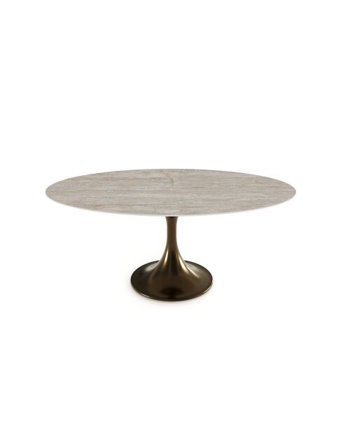 Table à manger NYMPHÉA aspect travertin pied bronze – 180x90x77 cm
