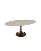 Table à manger NYMPHÉA aspect travertin pied bronze – 180x90x77 cm