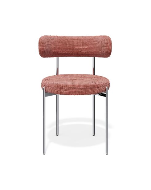 2 Chaises ADELE velours tramé rose vintage pieds chrome – 52x45.5x76.5 cm