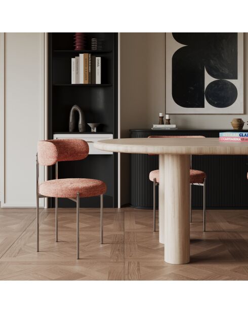 2 Chaises ADELE velours tramé rose vintage pieds chrome – 52x45.5x76.5 cm