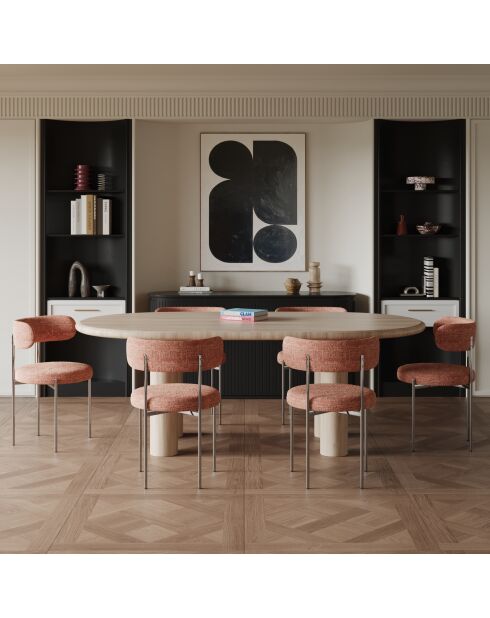 2 Chaises ADELE velours tramé rose vintage pieds chrome – 52x45.5x76.5 cm