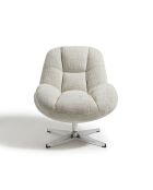 Fauteuil pivotant pied chrome REV velours tramé crème – 76x85x91cm