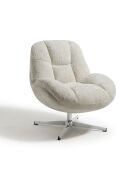 Fauteuil pivotant pied chrome REV velours tramé crème – 76x85x91cm