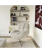 Fauteuil pivotant pied chrome REV velours tramé crème – 76x85x91cm
