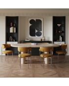 2 Chaises ADELE tissu bouclette moutarde pieds chrome – 52x45.5x76.5 cm