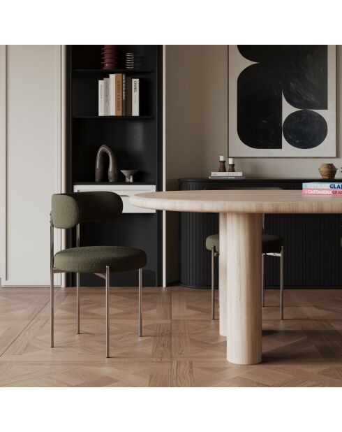 2 Chaises ADELE tissu bouclette kaki pieds chrome – 52x45.5x76.5 cm