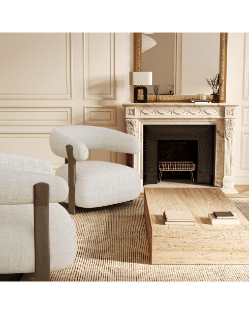 Fauteuil RUBI velours tramé crème – 80 x 80 x 73 cm