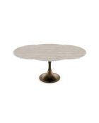 Table extensible JACINTHE aspect Travertin et pied bronze – 120-180x120x76 cm