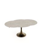 Table extensible JACINTHE aspect Travertin et pied bronze – 120-180x120x76 cm