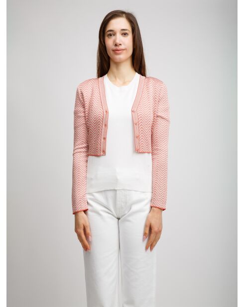 Cardigan à boutons Elwen rayures rose saumon et rose poudre