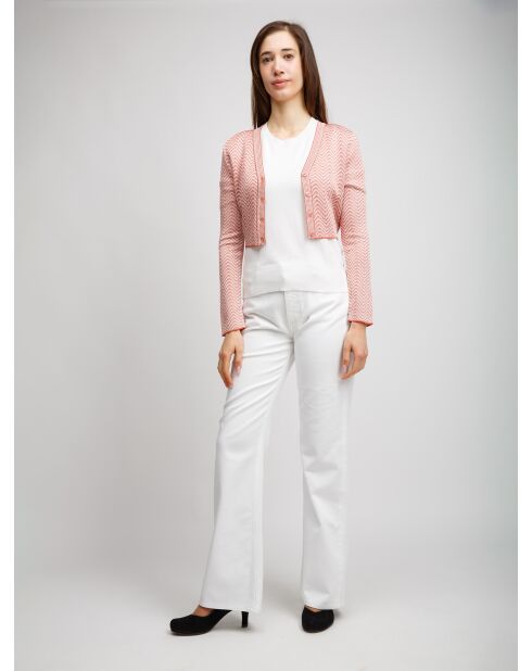 Cardigan à boutons Elwen rayures rose saumon et rose poudre