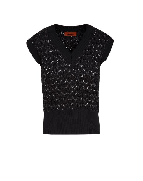 Gilet Éliowen paillettes argentées sur fond noir