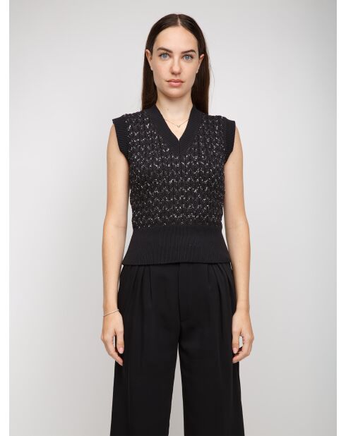 Gilet Éliowen paillettes argentées sur fond noir
