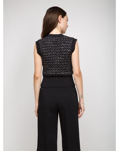 Gilet Éliowen paillettes argentées sur fond noir
