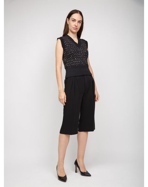Gilet Éliowen paillettes argentées sur fond noir