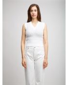 Gilet Nayelis paillettes argentées sur fond blanc