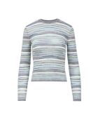 Pull à col rond Nériah rayures bleu clair, gris, blanc, turquoise