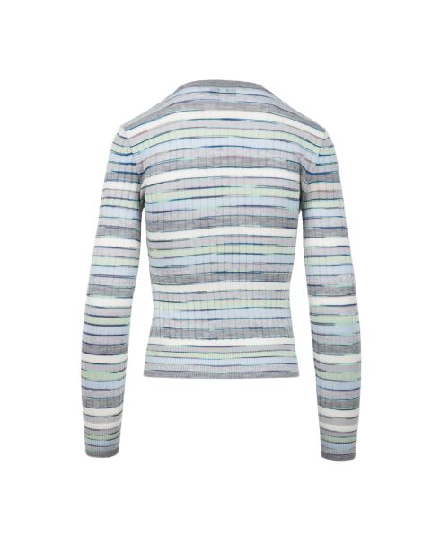 Pull à col rond Nériah rayures bleu clair, gris, blanc, turquoise