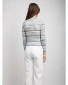 Pull à col rond Nériah rayures bleu clair, gris, blanc, turquoise