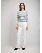 Pull à col rond Nériah rayures bleu clair, gris, blanc, turquoise