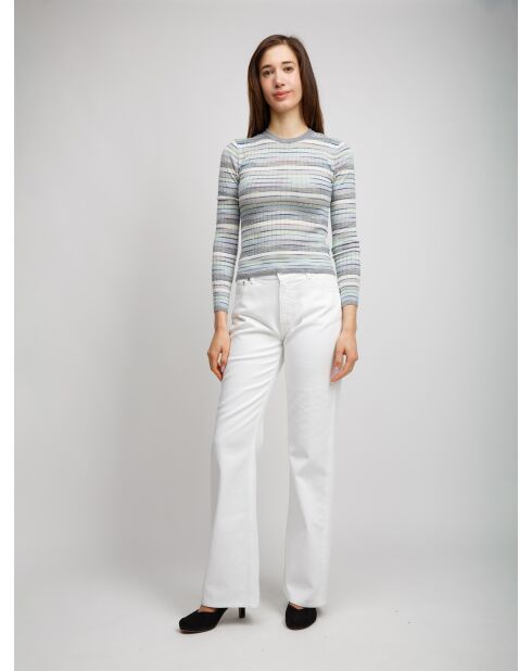 Pull à col rond Nériah rayures bleu clair, gris, blanc, turquoise