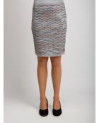 Jupe Nyméria base argentée avec espaces multi-oranges et bleus.teint