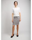 Jupe Nyméria base argentée avec espaces multi-oranges et bleus.teint