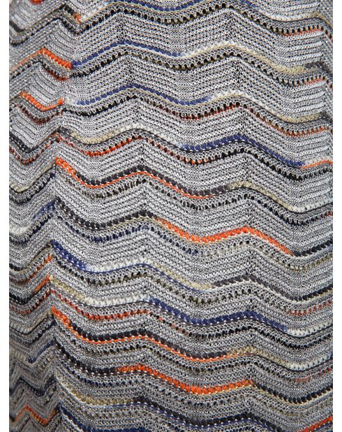 Jupe Nyméria base argentée avec espaces multi-oranges et bleus.teint