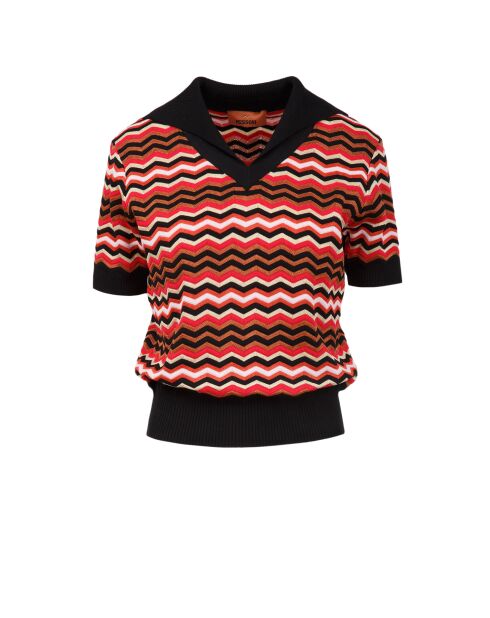 Pull à col en v Norélys base noire multicolore