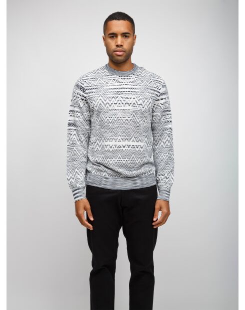 Pull à col rond Zéphéria dégradé bleu, blanc