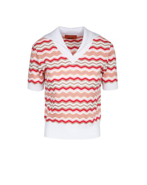 Pull à col en v Aélian base blanche multicolore