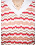 Pull à col en v Aélian base blanche multicolore