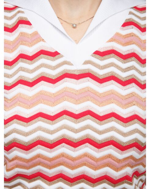 Pull à col en v Aélian base blanche multicolore