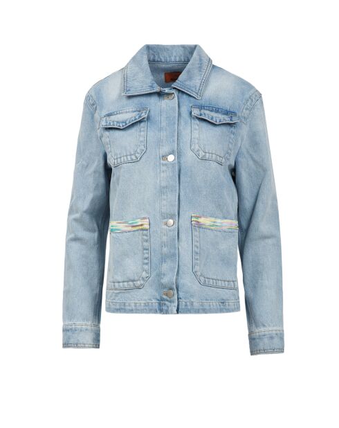 Veste en jean Ophélyne base bleue avec des tons verts