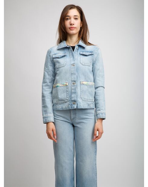 Veste en jean Ophélyne base bleue avec des tons verts
