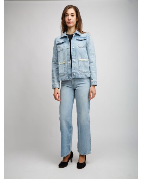 Veste en jean Ophélyne base bleue avec des tons verts