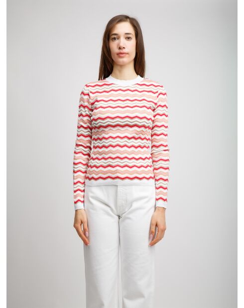 Pull à col rond Cassianor base blanche multicolore