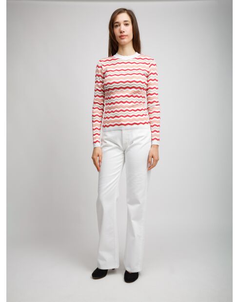 Pull à col rond Cassianor base blanche multicolore