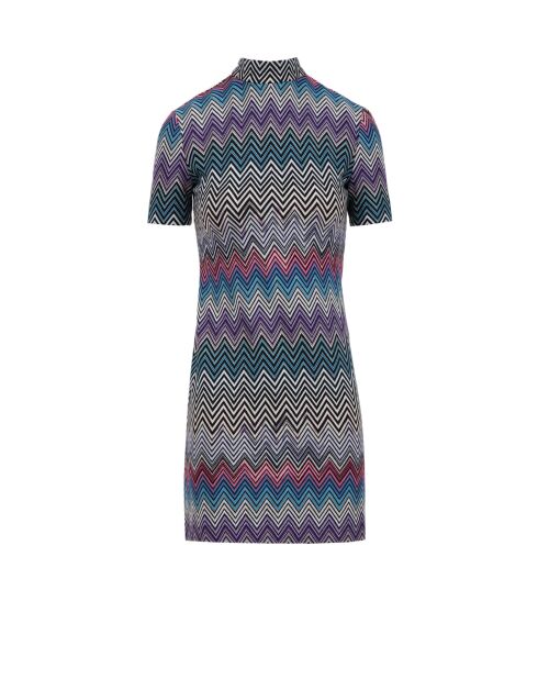 Robe courte Joryane multicolore violet, turquoise, rose avec base foncée