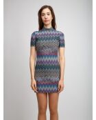 Robe courte Joryane multicolore violet, turquoise, rose avec base foncée