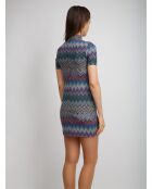 Robe courte Joryane multicolore violet, turquoise, rose avec base foncée