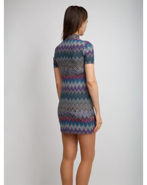 Robe courte Joryane multicolore violet, turquoise, rose avec base foncée