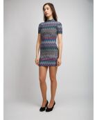 Robe courte Joryane multicolore violet, turquoise, rose avec base foncée