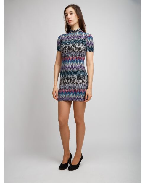 Robe courte Joryane multicolore violet, turquoise, rose avec base foncée