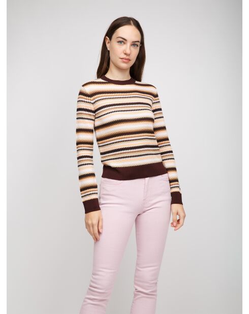 Pull à col rond Talyne base café multicolore