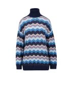 Pull à col roulé Élyor rayures bleues, turquoises, bleu clair, grises