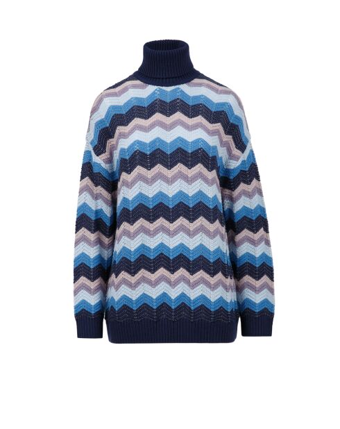 Pull à col roulé Élyor rayures bleues, turquoises, bleu clair, grises