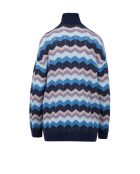 Pull à col roulé Élyor rayures bleues, turquoises, bleu clair, grises