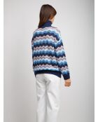 Pull à col roulé Élyor rayures bleues, turquoises, bleu clair, grises